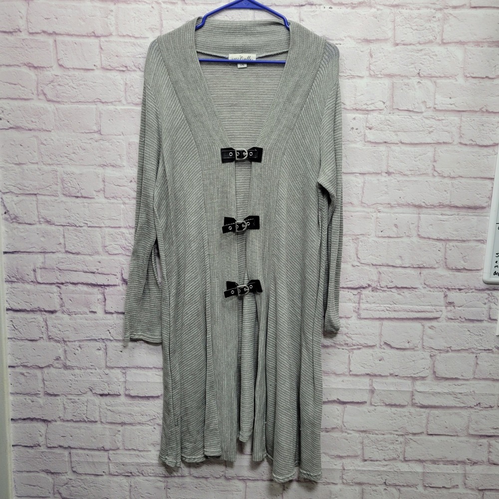 Simply Noelle Gray Knit Buckle‎ Front Cardigan Womens L/XL Lagenlook Whimisgoth